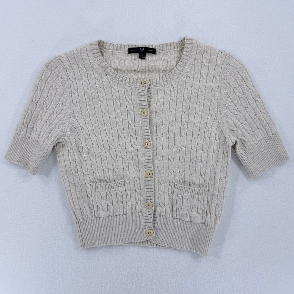 GAP Short Sleeve Cable Knit Cardigan S preppy classic Old Money Y2K Quiet Luxury